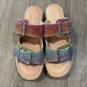 Gianni Bini Tyyla Rainbow Banded Espadrille Platform Sandal, Size 6